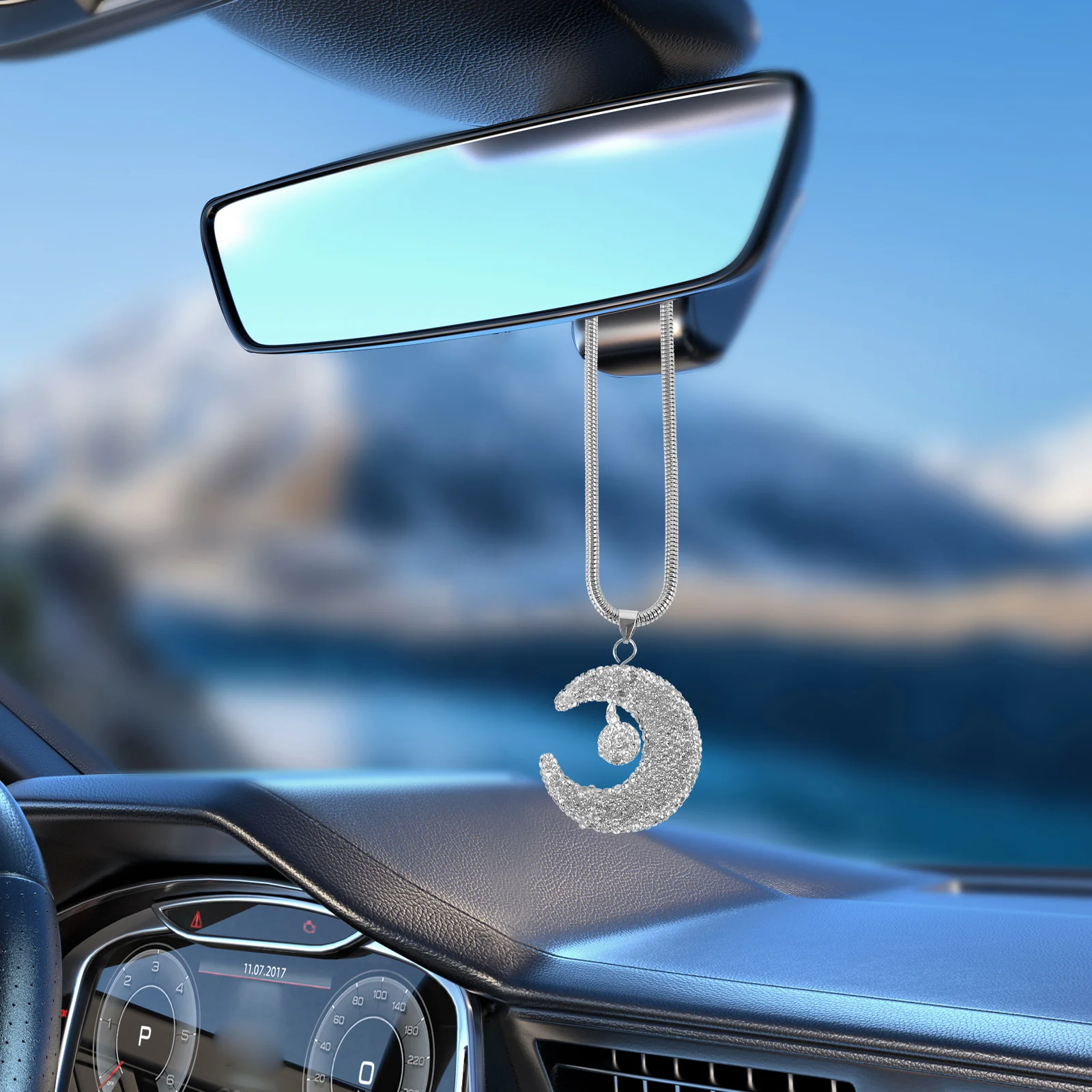 

Car Rearview Mirror Pendant Moon Shape Hanging Ornament Auto Interior Decoration Creative Car Hanging Accessory