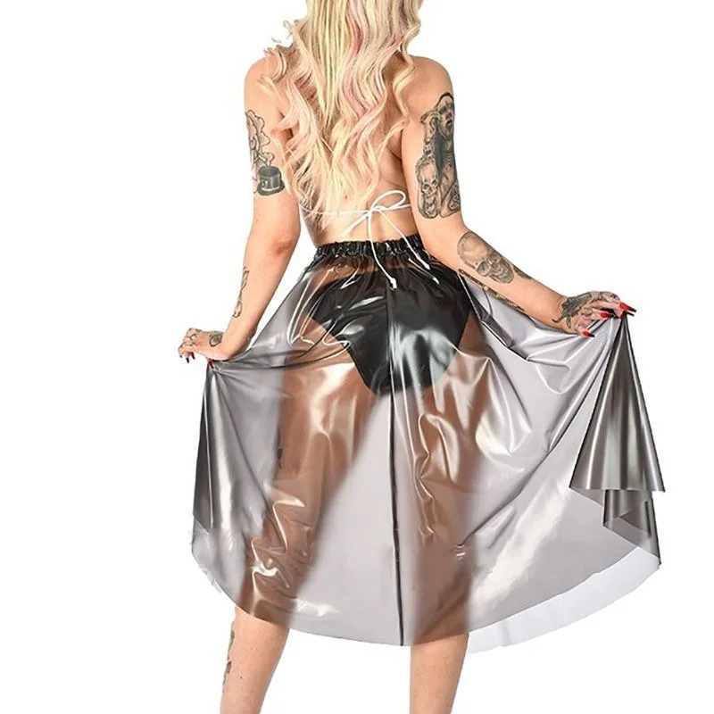 المرأة السيدات المنصة البلاستيك تنورة المتخصصة ميزة PVC شفافة دعوة مثير مرونة الخصر تنورة التوابل فتاة T الشارع تنورة