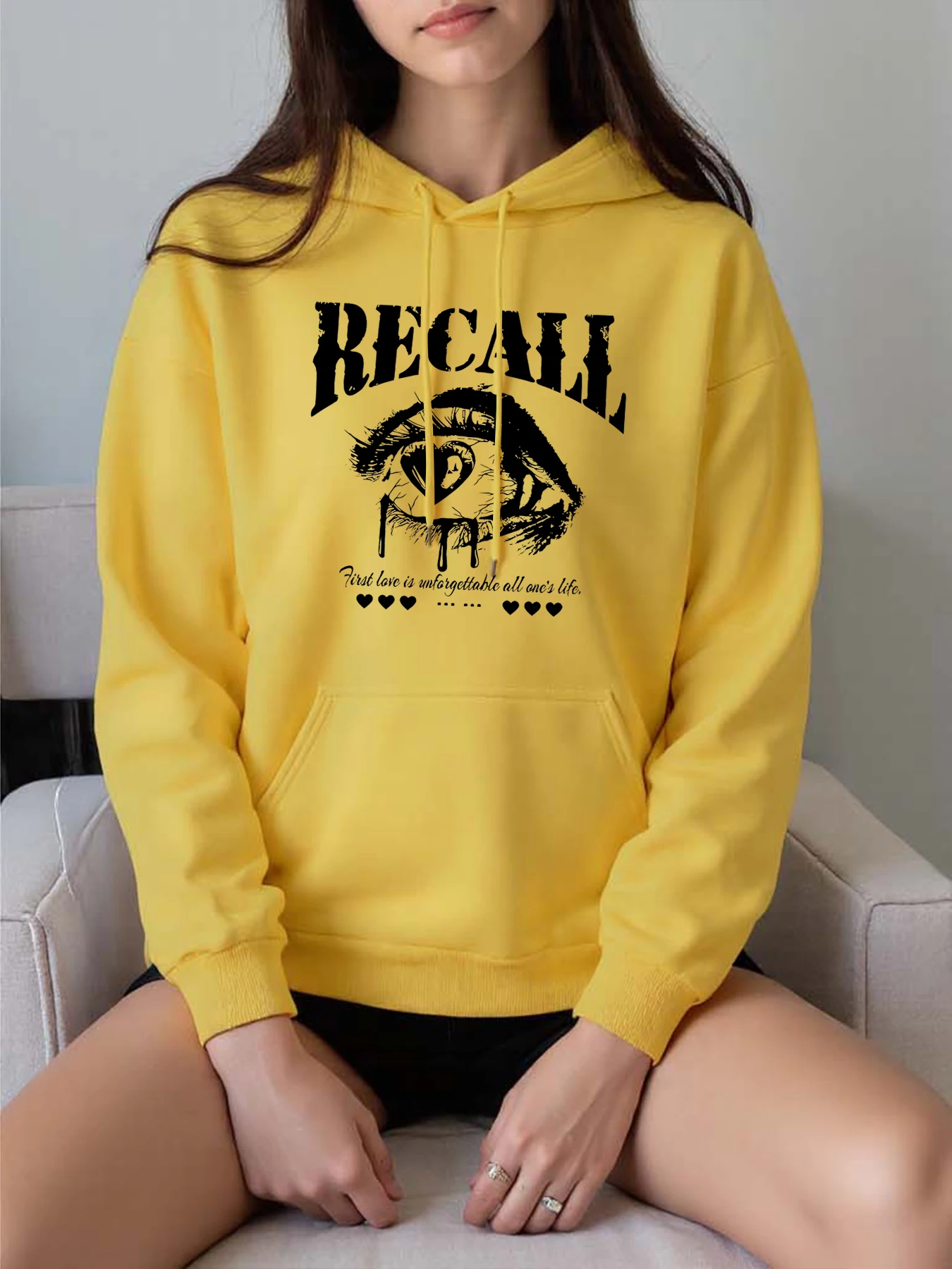 Recall larmes en streaming d'oeil aimant imprimer femmes à capuche automne polaire sweats à capuche Hip Hop ample femme Streetwear tout-Match sweat à capuche