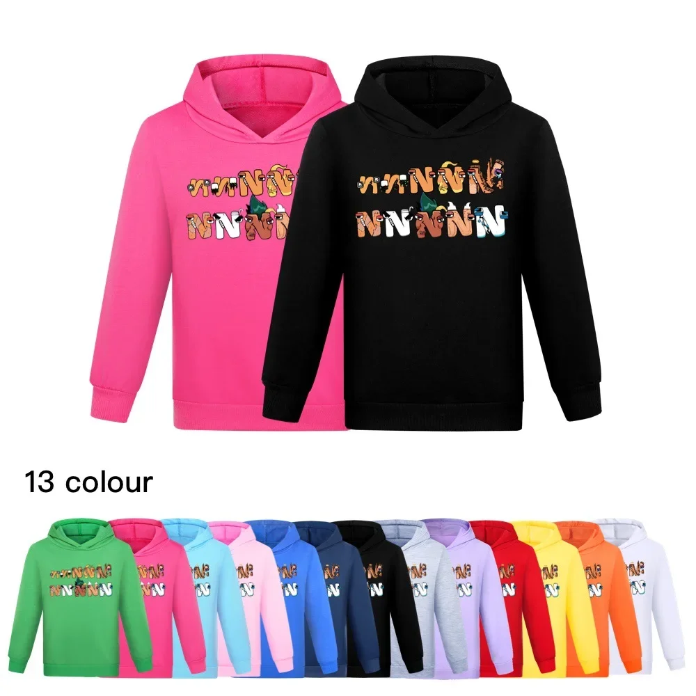 Cute Cartoon Alphabet Lore Streetwear 3D Kids Letter Anime Hoodie Teens Girl Casual Printed Pullovers Plus Size Street Tracksuit