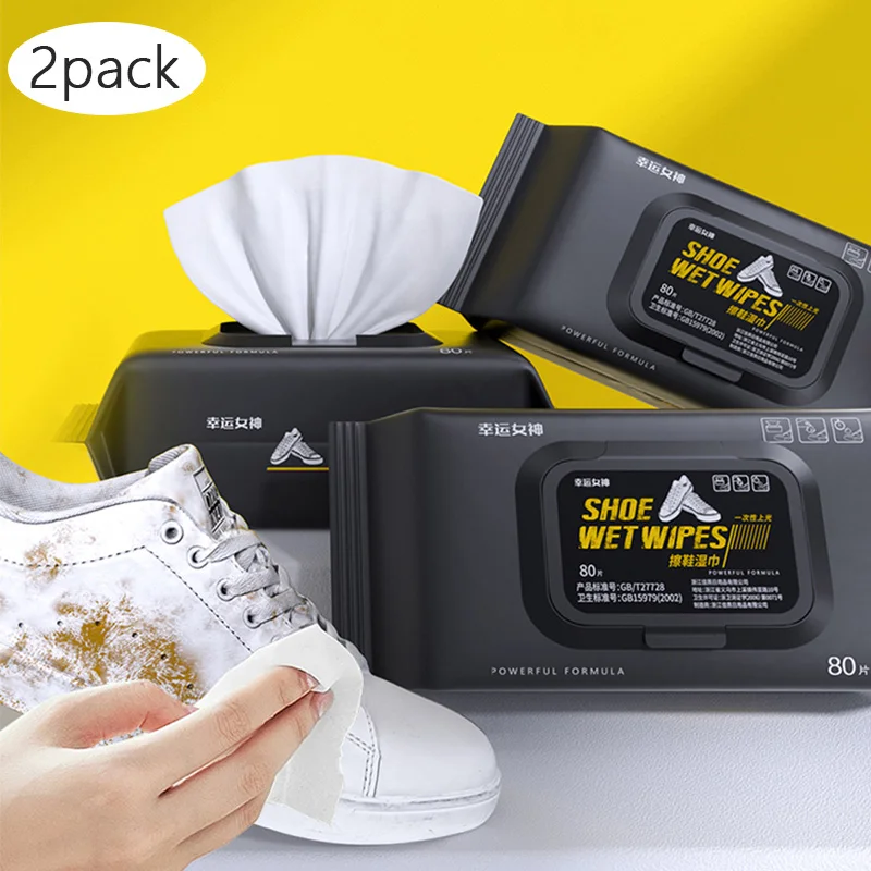 2pack (160pcs) sneaker cleaning wipes disposable shoeshine wipe disposable travel portable decontamination wipe shoeshine wizard