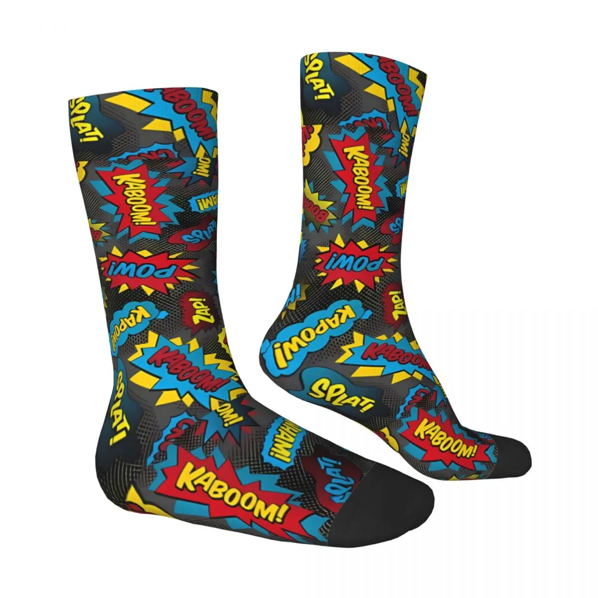 3D Print Superhero Comic Book Socks para meninos e meninas, Mid-Calf Sock, Super Words, Boom