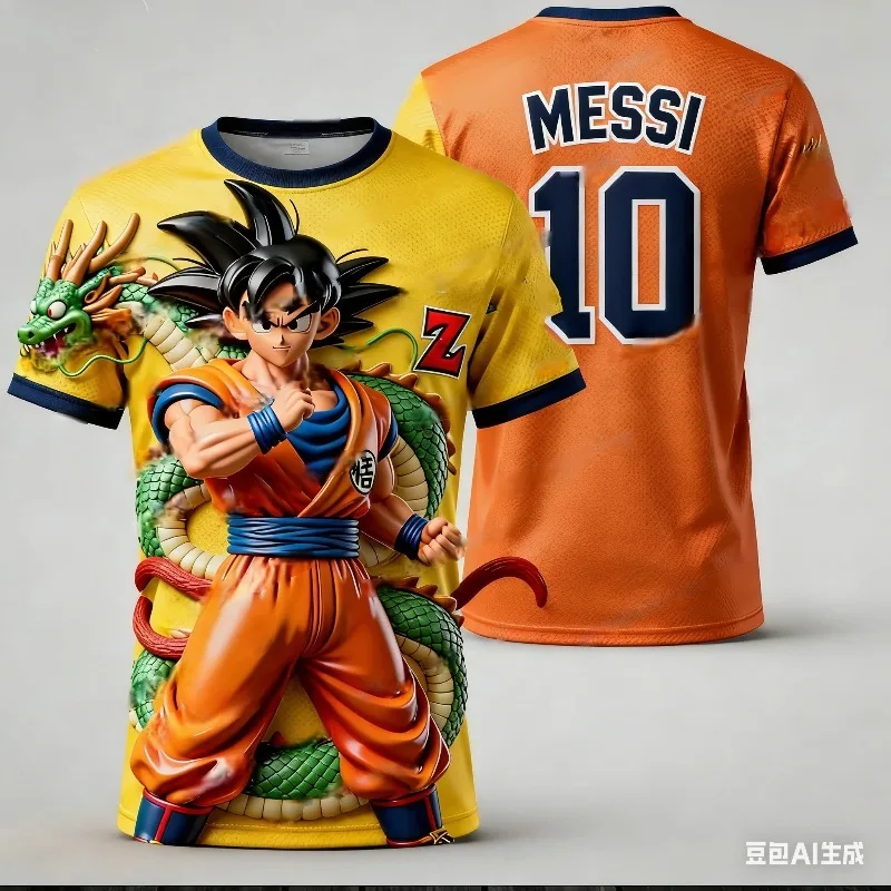Popular Animal Dragon Ball and Football Superstar Messi Joint Jersey for Summer 2026 Adult and Children Casual Sports Shirt