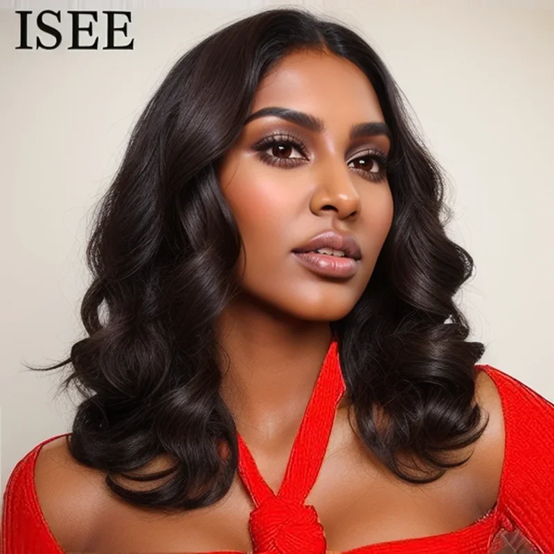 

ISEE Hair Body Wave Bob Wig Pre Bleached Knots 6x4 HD Lace Front Wig Wear Go Glueless Human Hair Wig Pre Cut PrePlucked Wig