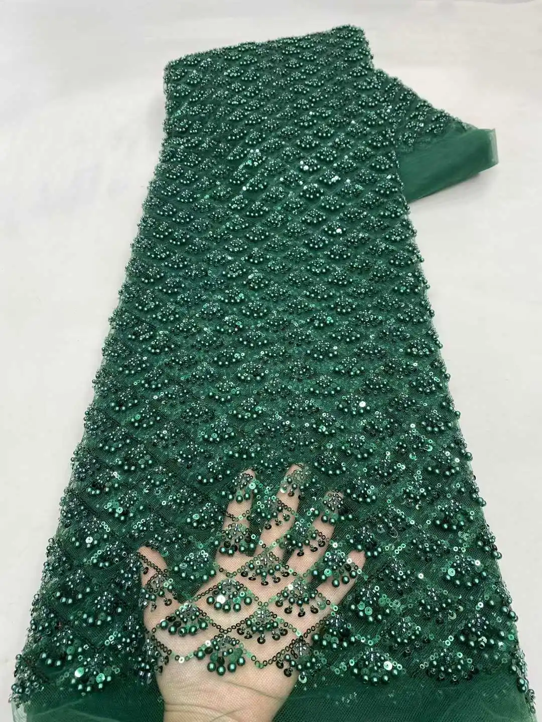 Tessuti di pizzo con perline di paillettes africane rosse Sequenza di ricamo di alta qualità Tessuto di pizzo francese nigeriano per cucito di nozze SZ1443