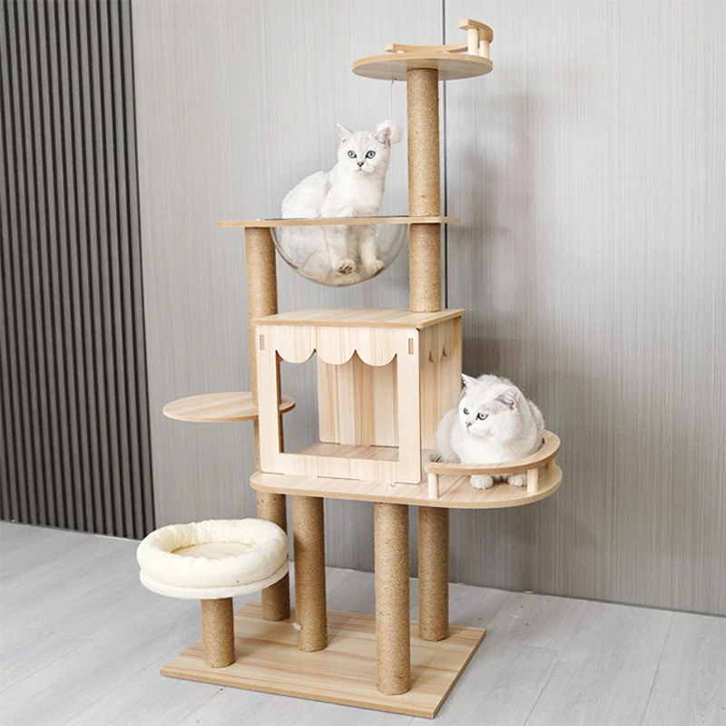 Wooden Cat Towers for Big Cats with Multiple Hamocks, Outdoor Toys, Scratching Pad, Training Supplies, Kitten Accessories