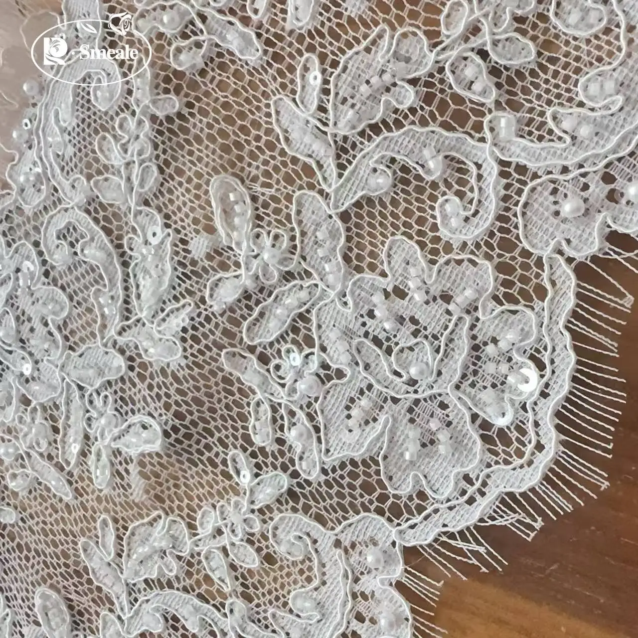 1,5 Meter/Stück. Seilstickerei, weiße, genähte Perlenspitze, Spitzenkopfschleier, Hochzeitskleid, dekorative Accessoires, handgemachte Spitze zum Selbermachen – Detail 2