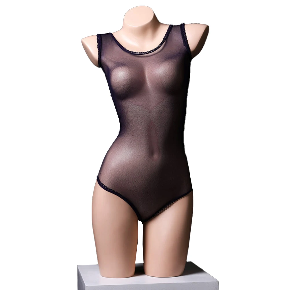 High Cut Sexy Women Transparent Bodysuit Backless Solid Tight Mesh High Slit Erotic Jumpsuit Cutout Lingerie Stretch Clubwear