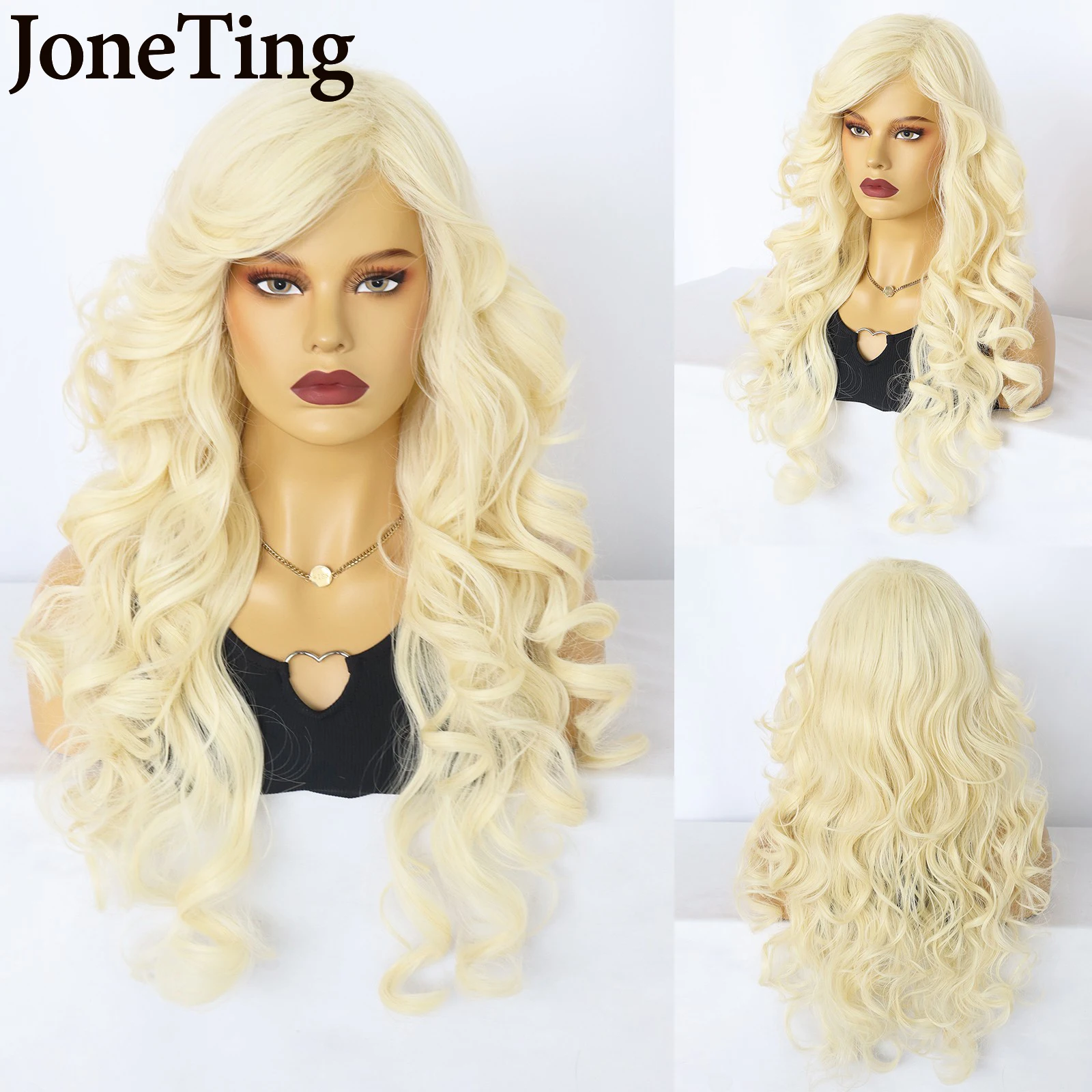 

26IN Blonde Body Wave Synthetic Wigs For Women Long Wavy White Lolita Cosplay Party Natural Heat Resistant Hair Pelucas De Mujer