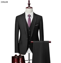 Wedding Suits For Men 3 Pieces Set Elegant Luxury Blazers Outfit Fashion Classic Full Jackets Vest Pants 2024 Formal Costume