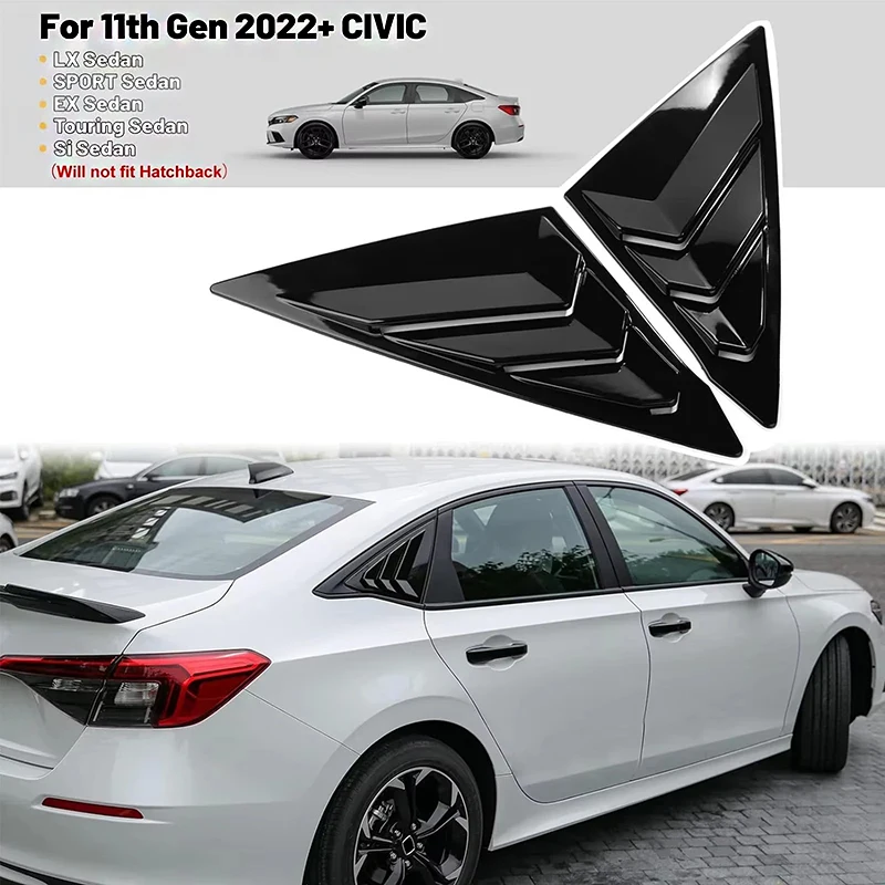 For Honda Civic 11th Gen 2022+ Rear Window Louver Side Shutter Cover Trim Sticker Vent Scoop Exterior Car Accessory for Sedan