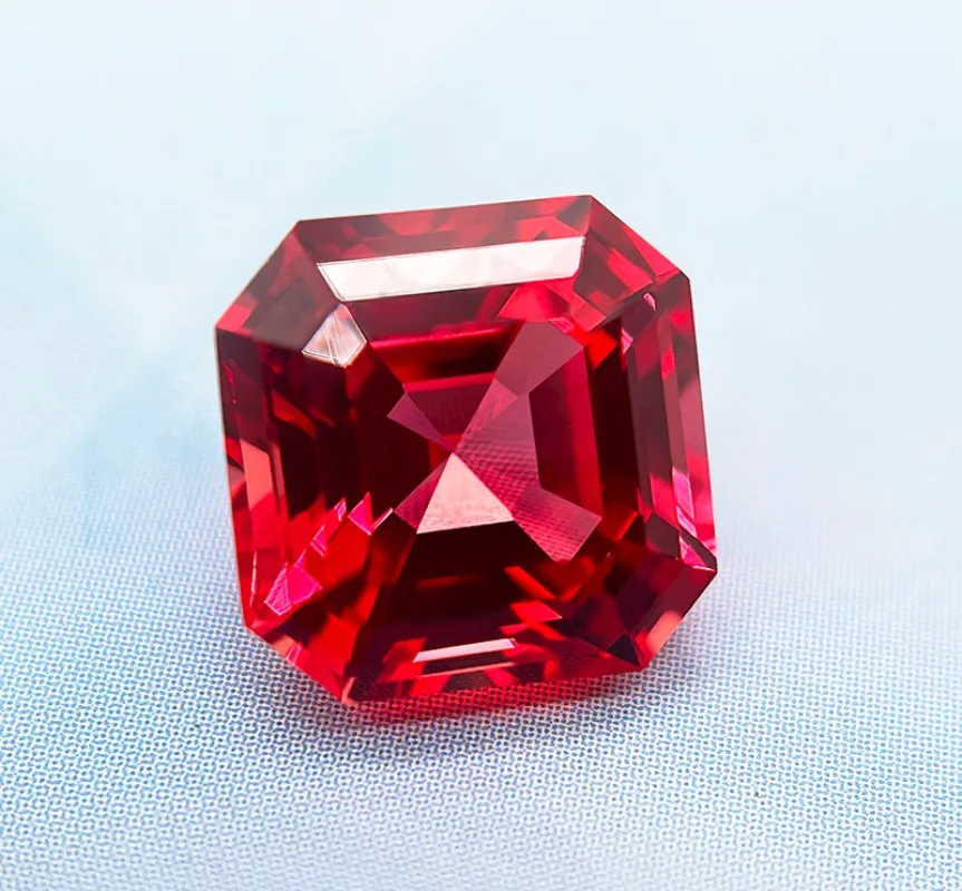 Laborgezüchteter Saphir im Asscher-Schliff, Sonnenuntergangsrot, für Charms, DIY-Ringe, Halsketten, Ohrringe, Hauptmaterialien wählbar, Zertifikat – Detail 3
