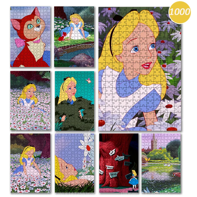 Disney Alice In Wonderland 1000 Pieces Children's Puzzle Puzzle Cartoon Movie Poster Adult Wooden Puzzle Gift Parent-Child Game