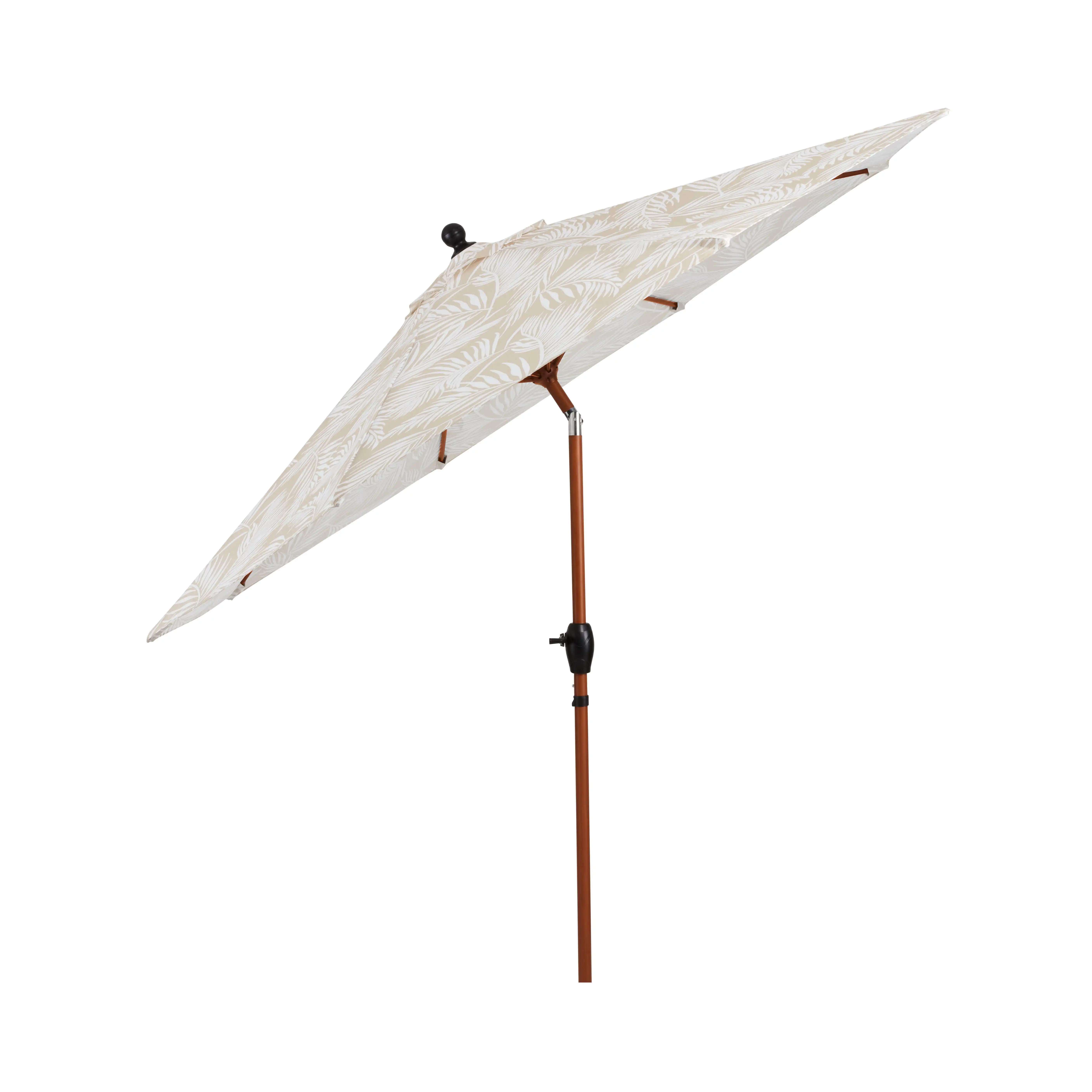 

9' Tan Palm Print Patio Umbrella with Crank Lift and 3-Angle Tilt