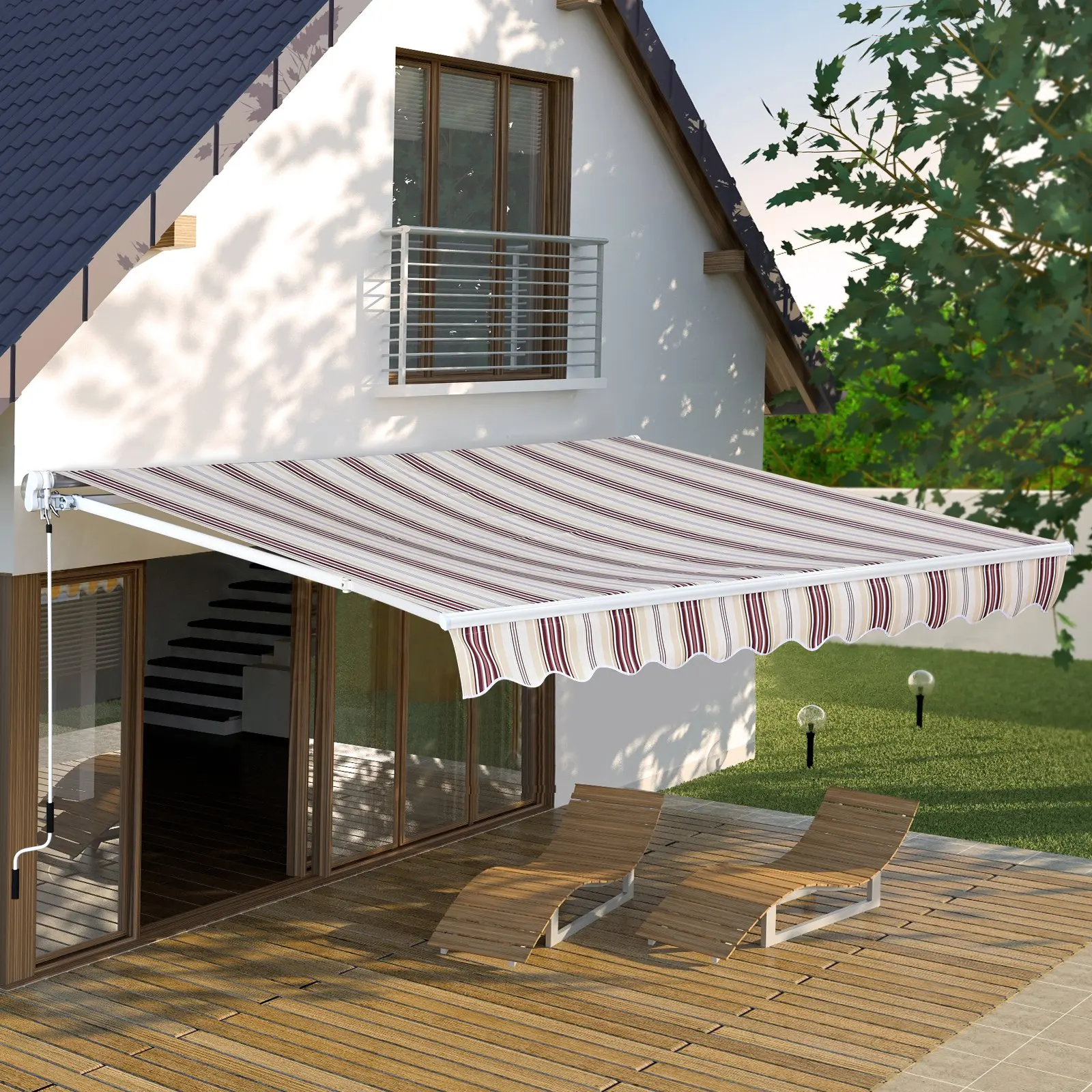 Outdoor Aluminum Awnings Sunshade Awning With Handle Retractable Canopy Patio Awning