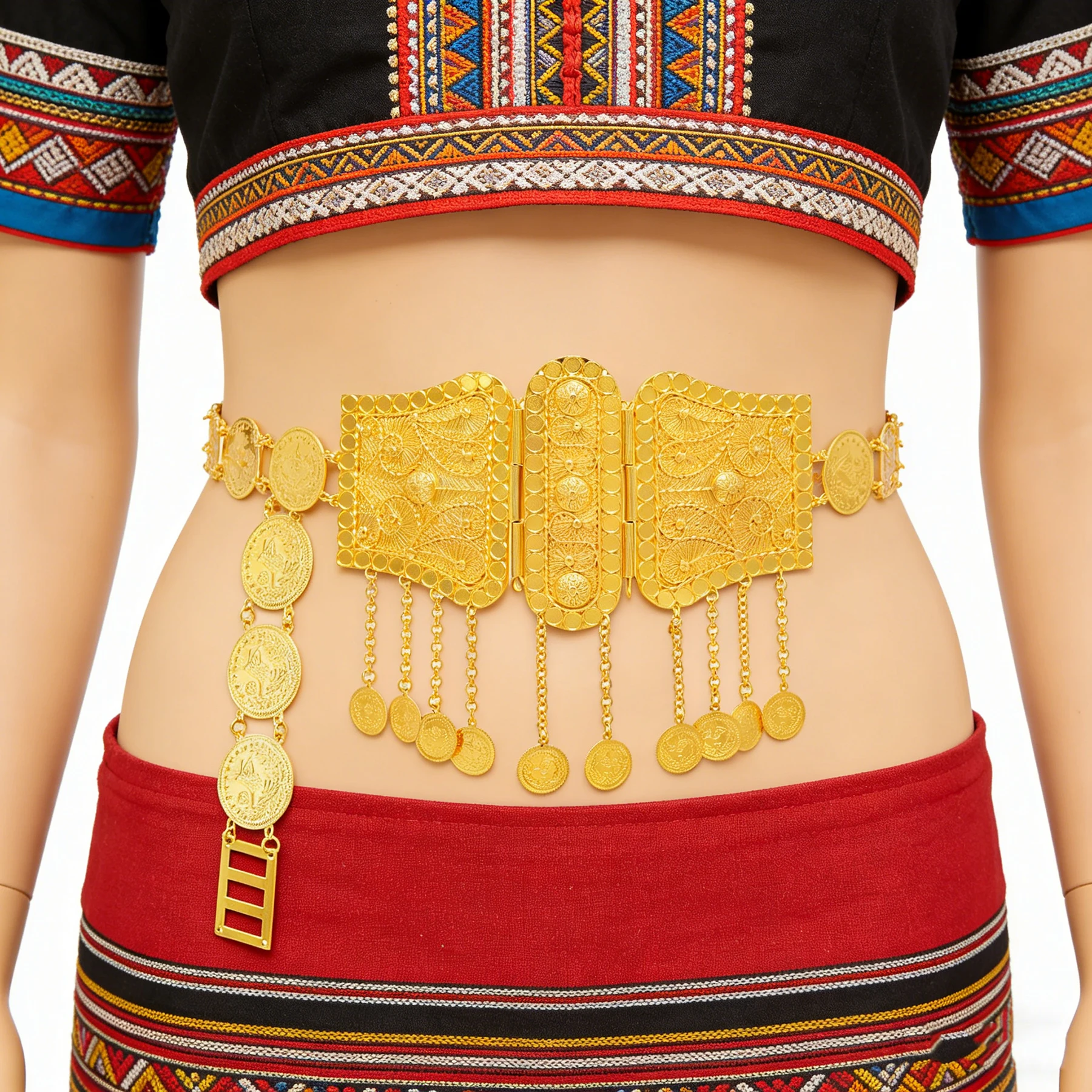 Gold Color Coins Tassel Waist Chain for Women Carved Flower Belly Chains Boho Arab Kurdish Ethnic Festival Ethnic Body Jewelry