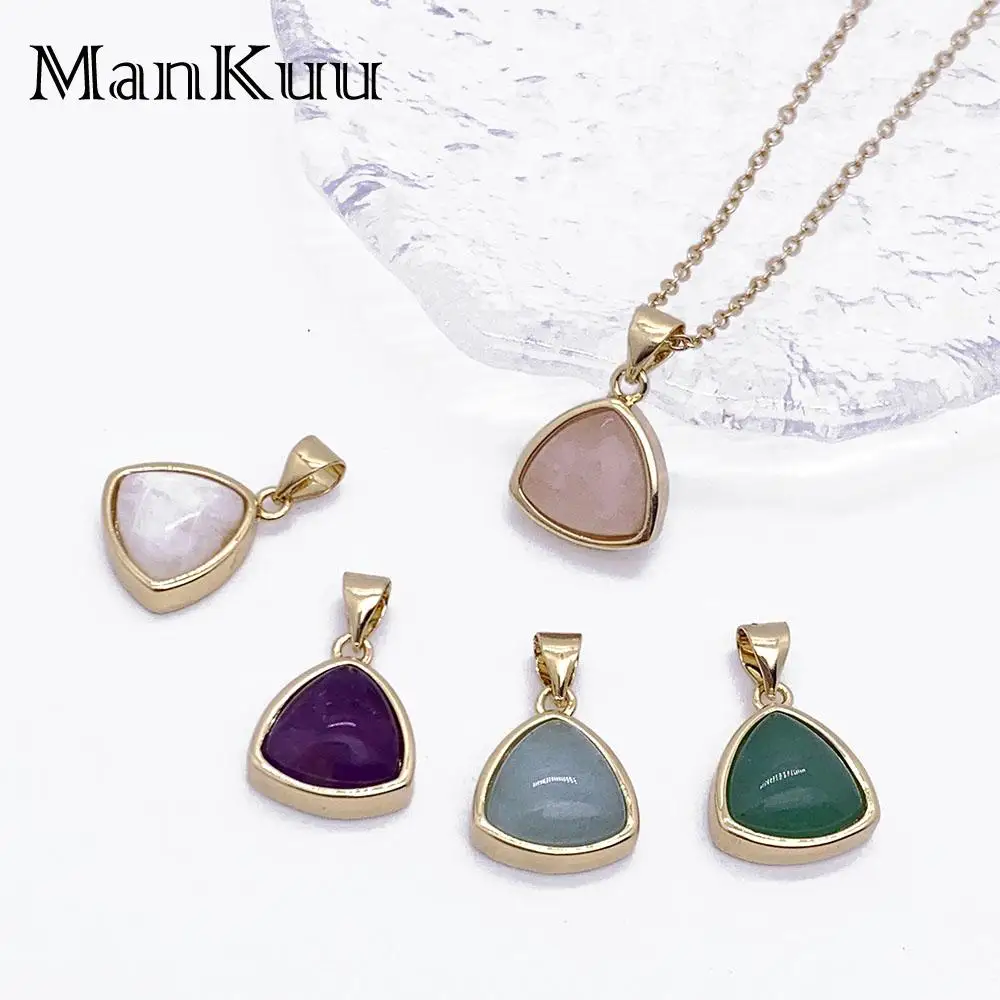 Mankuu Elegant 10mm Triangle Natural Crystal Stone Amethyst Aquamarine Gold Plated Pendant Jewelry For Making Necklace DIY