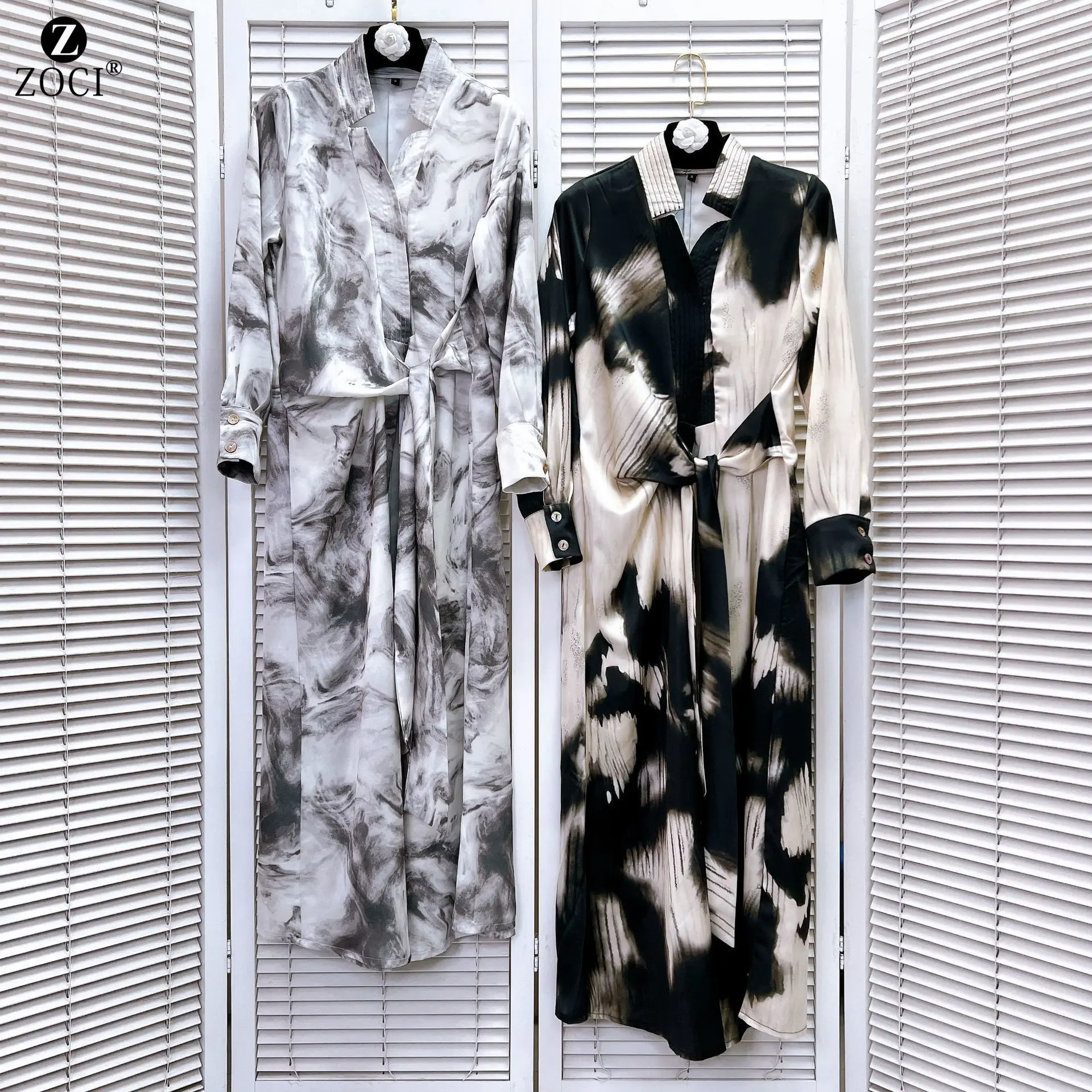 [zoci] Goods Ink Printed Dress Summer Style, Stylish Thin Long Dress, High Grade V-neck Shirt