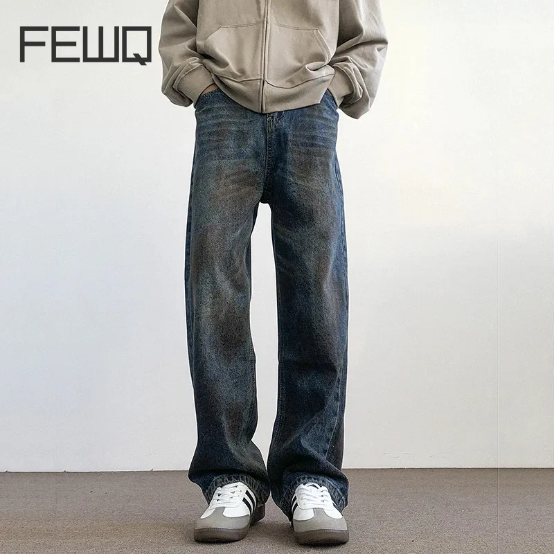 

FEWQ Spring American Loose High Street Washed Men Jeans 2024 Vintage New Fashion Casual Male Trousers Darkwear 24X8380