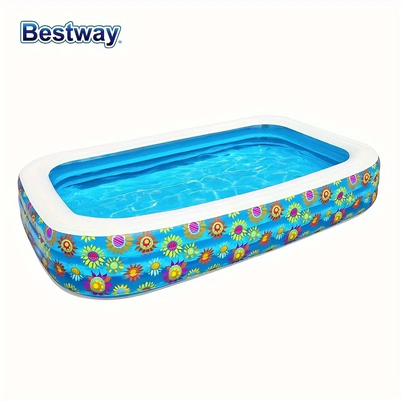 Bestway-Família inflável piscina retangular, adulto, Summer Water Party, 54120, 54121