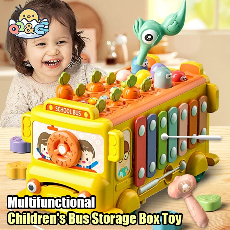 

Multifunctional Children's Bus Storage Box Montessori Instrument Xylophone Piano Sorting Learning Educational Toys for Baby Gift