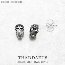 Stud Earrings Skull Pave,Europe Style Fine Jewerly For Women Men Punk Gift In 925 Sterling Silver