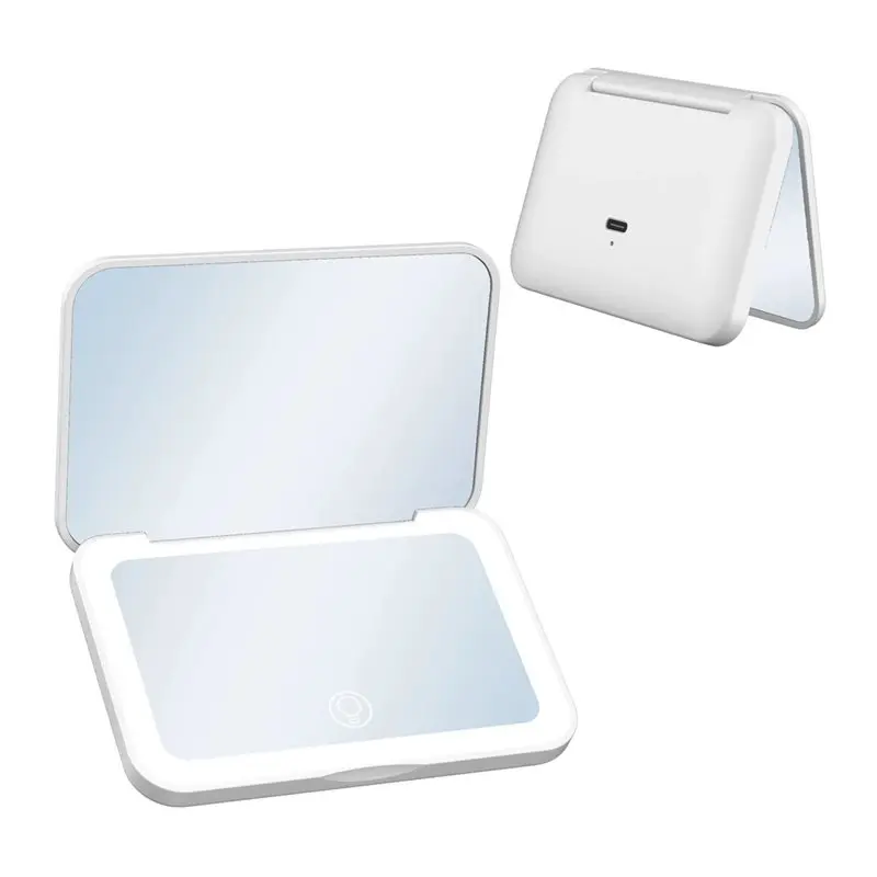 Miroir de poche Rechargeable, éclairage LED 3 couleurs, grossissement 2X, miroir cosmétique pliant pour vanité