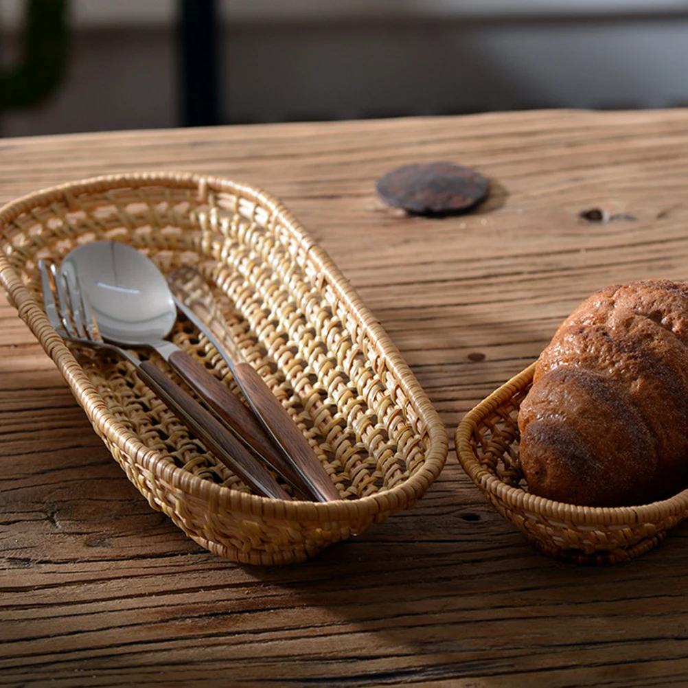 

Storage Towel Holder Rattan Plate Basket Woven Tray Wicker Hamper Tableware Organizer Autumn Decorate