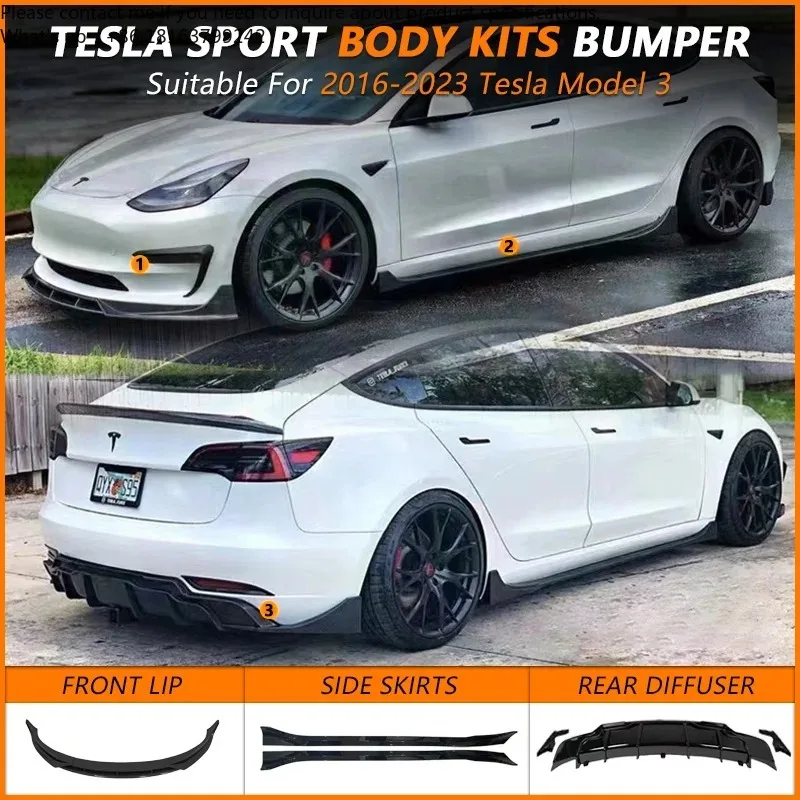 

Комплекты для тюнинга Fast Body Kits: глянцевые черные карбоновые накладки для Tesla Model 3 2016-2023 (передний и задний бамперы, боковые пороги), автомобильные аксессуары и инструменты