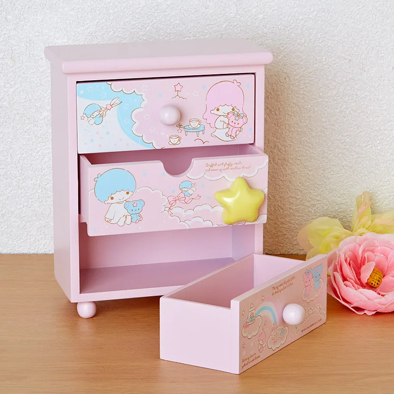 Cartoon My Melody Little Twinstars Storage Box Wooden Drawer Jewelry Desktop Tidy Storage Storage Rack Storage Box Girls Gift