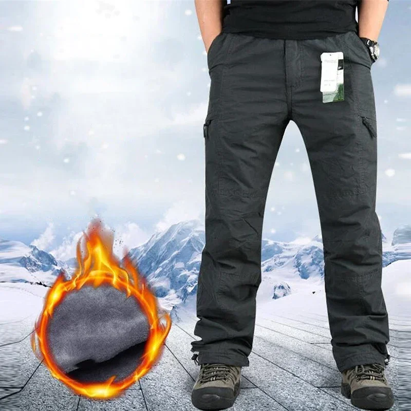 Winter Thicken Fleece Pants Men Casual Cotton Overalls Army Multi-pocket Military Trousers Thermal  Tactical Pants Clothing