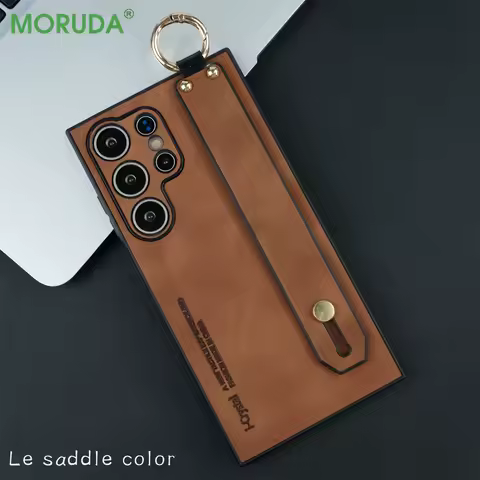 Wristband Holder Leather Phone Case for Samsung Galaxy S23 S24 Ultra S21 S22 Plus Silicone Soft Bumper Ring Buckle Bracket Cover