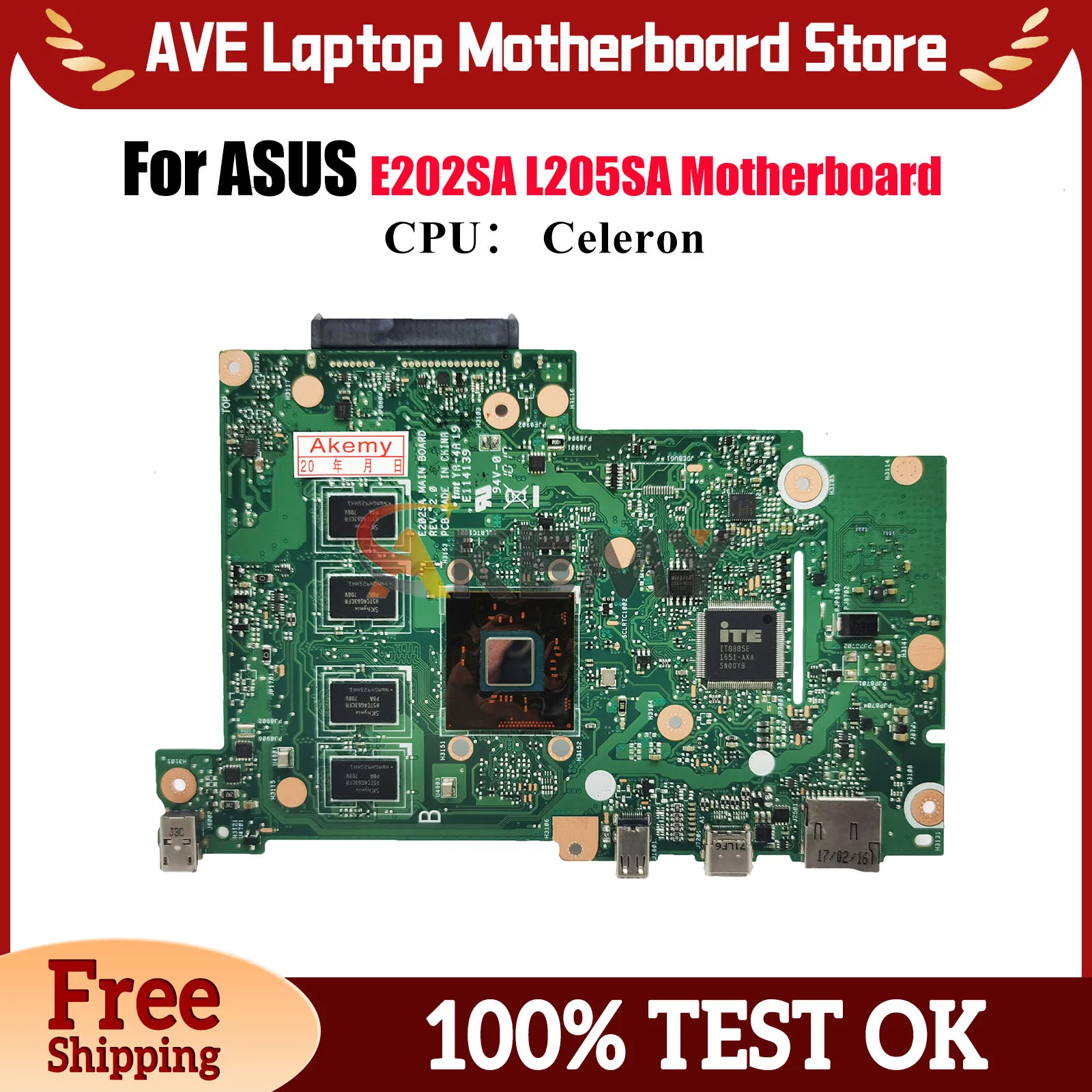 

E202SA Laptop Motherboard For ASUS EeeBook E202SA E202S Notebook Mainboard With Celeron CPU 100% tests OK fast shipping stk
