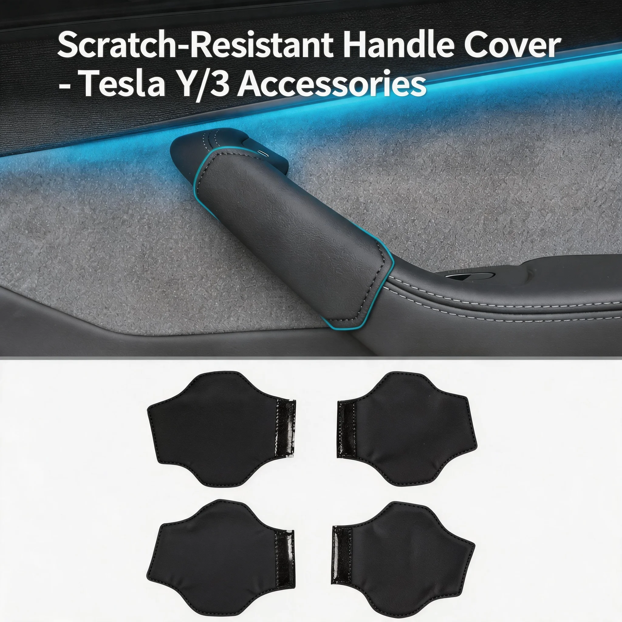 For Tesla Model 3 Model Y Juniper 2026 Long-Lasting Leather Inner Door Handle Protector Cover Gloves Car Interior Accessory