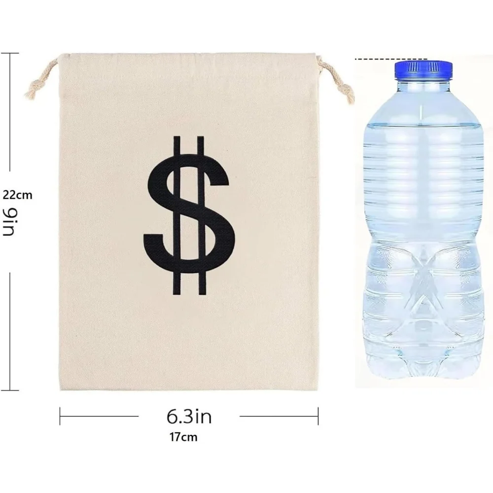 Paquete de 20 bolsas pequeñas de lino para dinero, 6,3X9 pulgadas, con cordón de signo de dólar, sacos de utilería de Halloween para fiesta de cosplay