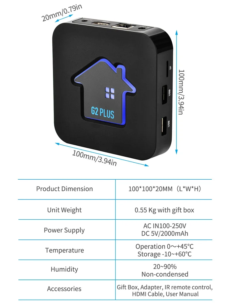 GTMedia G2 플러스 스마트 TV 박스, 안드로이드 11.0, Amlogic 905W2 쿼드 코어, 2.4G 와이파이, 4K UHD, 2GB, 16G, GT 미디어 G2 + 플레이어 셋톱 박스