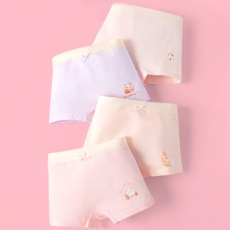 

4PCS Kids Cotton Soft Antibacterial Panties for Girls Cute Cartoon Print Underwears 3+y Young Child Breathable Comfort Knickers