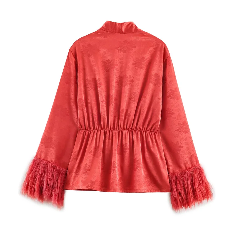 Guobioziy 2026 Fall New Arrival Women's Coat Red Jacquard Long-Sleeve Coat with Fringe Decoration, Romantic Style Elegant