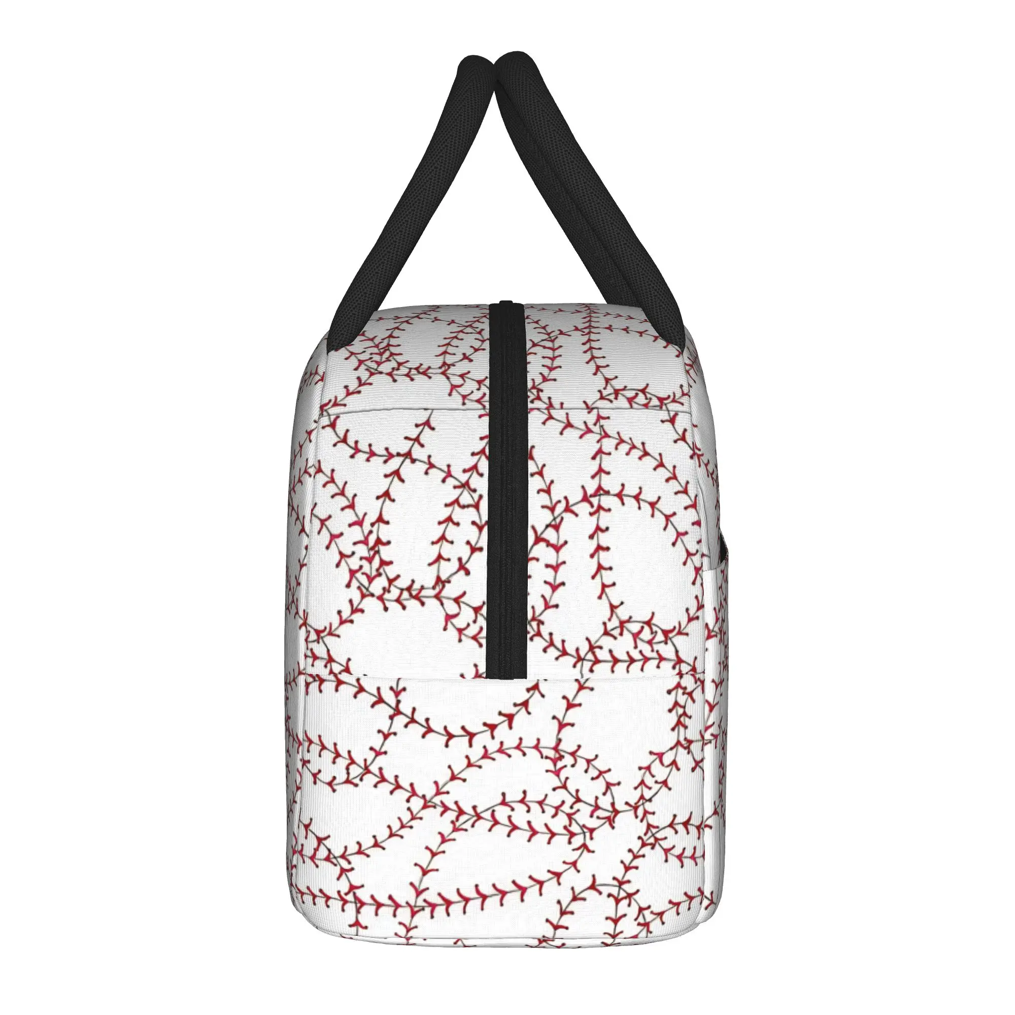 Red Stitching Baseball Insulated Lunch Bag Thermal Bag Reusable,Meal Container  High Capacity Lunch Box Tote Food Handbags