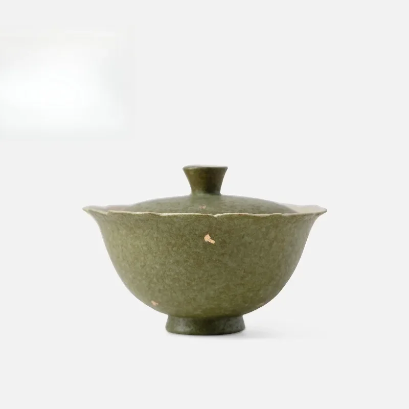 Ceramic Gaiwan Set Traditional Chinese Green Color Single Covered Tea Cup Heat Resistant for Tea Ceremony Beginner Friendly