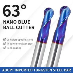 Augusttools HRC63 볼 노즈 엔드 밀 카바이드 2 플루트 밀링 커터, 금속 텅스텐 코발트 합금 라우터 비트, R0.5 R1 R2 R3 R4