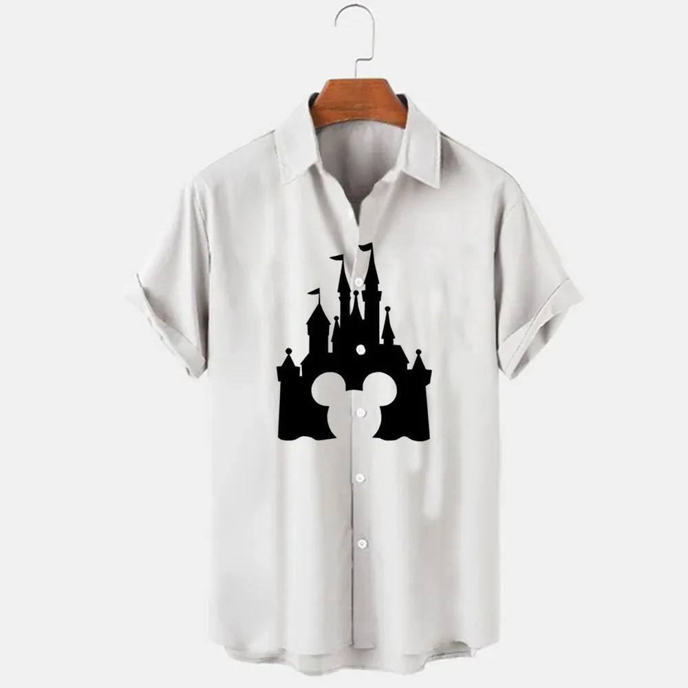 New Summer 2024 Disney Stitch And Mickey Brand Cartoon Casual 3D Printed Short Sleeve Lapel Shirt Slim Fit Men's Top