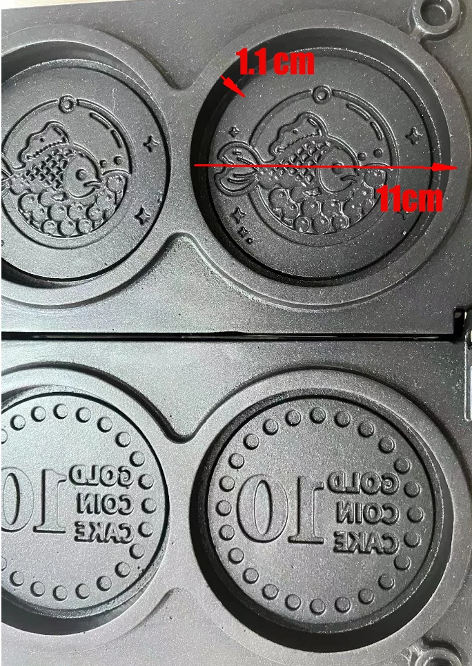 Commerical 4 Holes Fish Coin Waffle Maker 3000W Non-stick Coating Gold Coin Bread Waffle Making Maker Electric