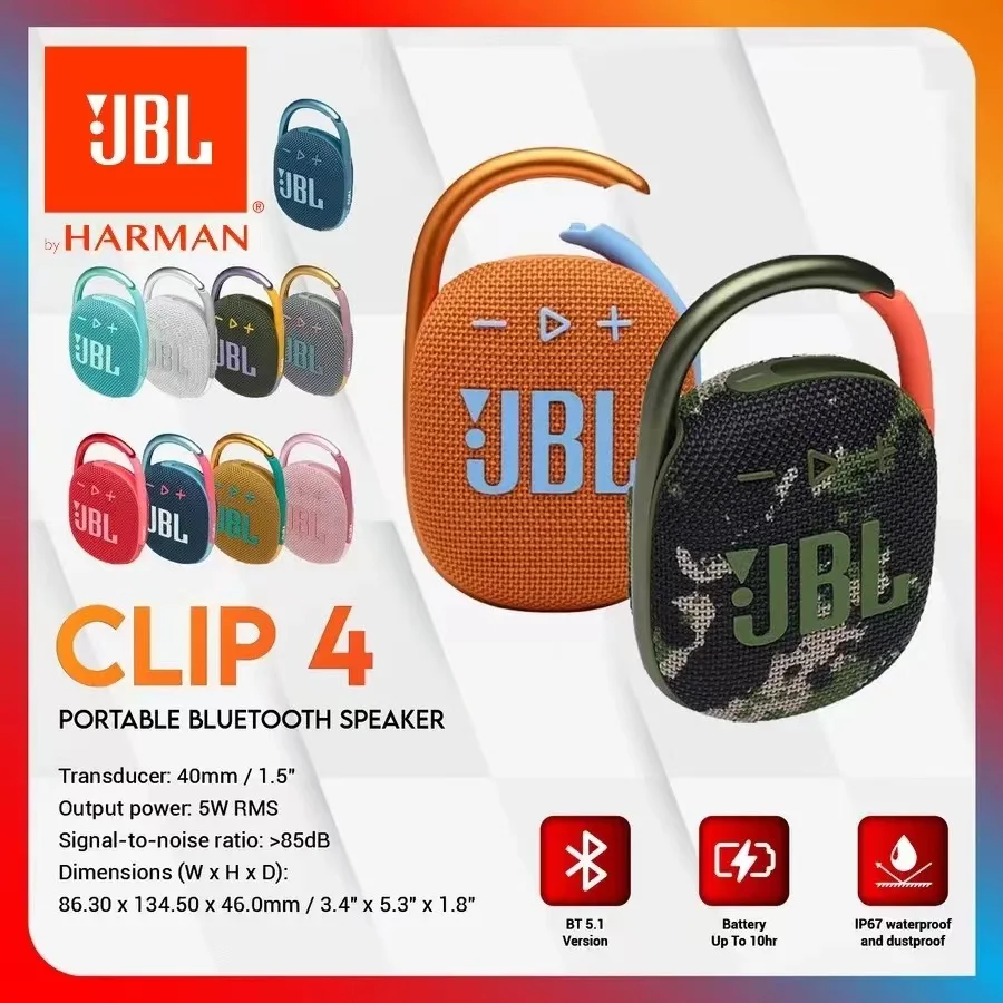 Original JBL CLIP 4 Wireless Bluetooth Portable Speaker Subwoofer Outdoor Speaker Mini Speaker IP67 Dustproof And Waterproof