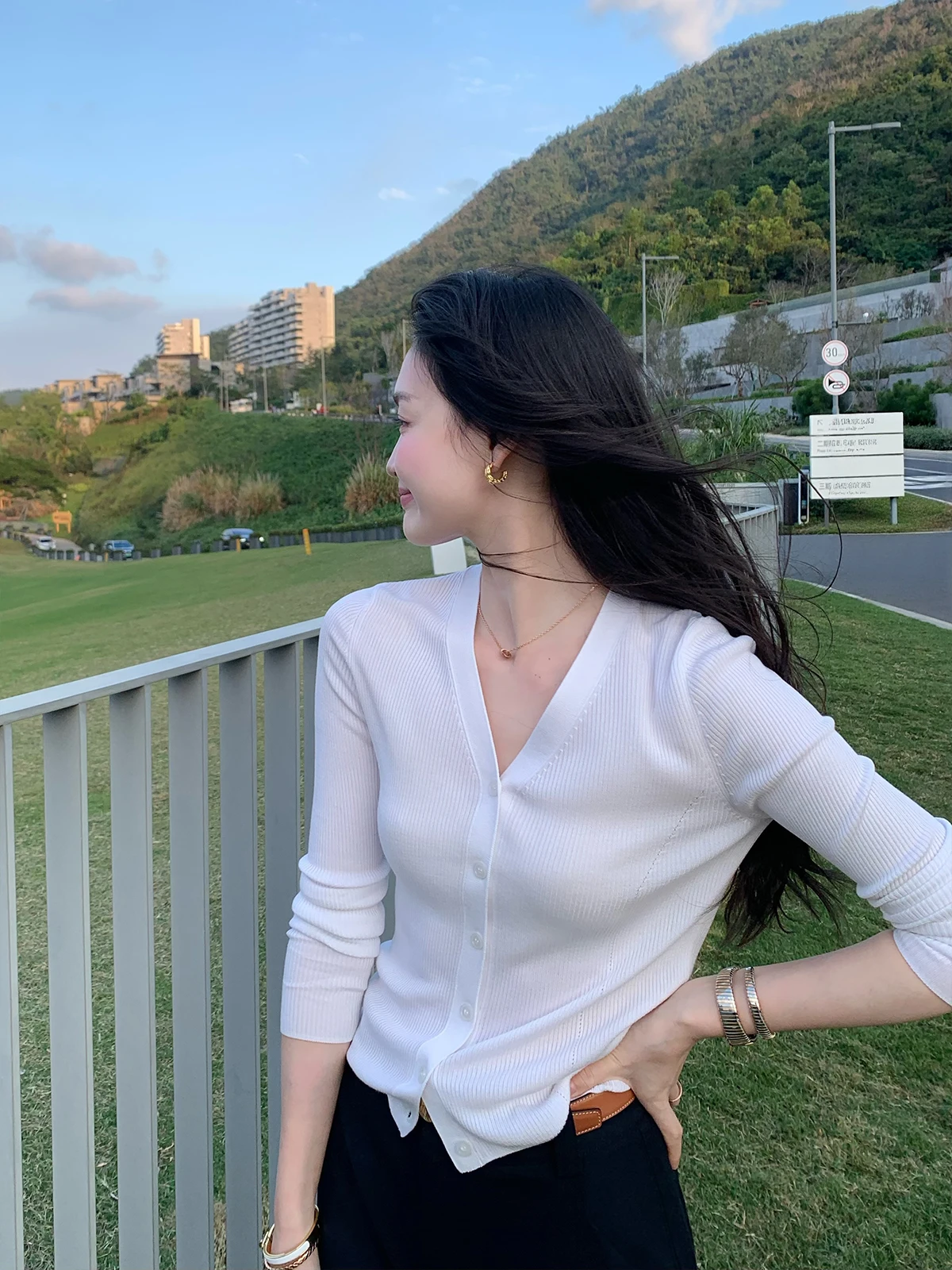 

Folelse Silk Knitted Long Sve Open Cardigan Slim Fit Color V-Ne ort Sle Women's Casual Faion Top