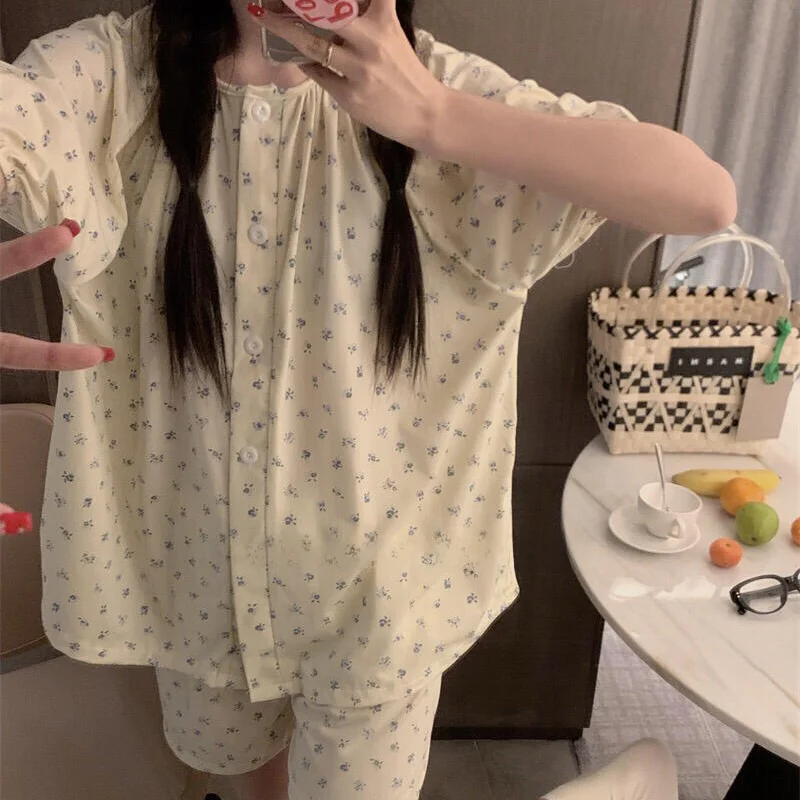 

Летний комплект одежды ort Sve Spwear с цветочным принтом, женская милая хлопковая домашняя одежда, комплект из двух предметов для молодых женщин