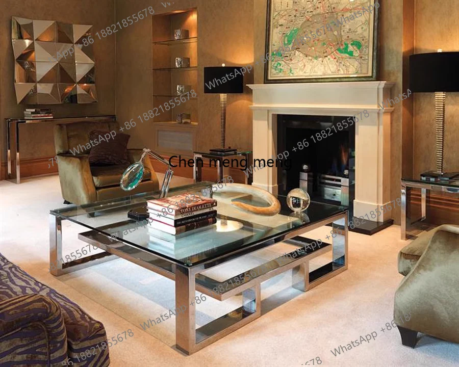 Modern simple designer stainless steel glass office coffee table household small apartment high-end rectangular table