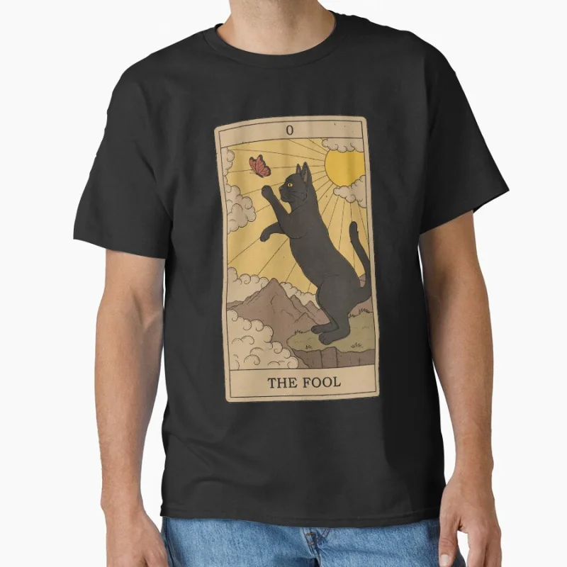 

he Fool Vinage Tarot Card Cat Funny magical cats cute pet Gift T shirt for men large size Adult Tops S-6XL mens clothing