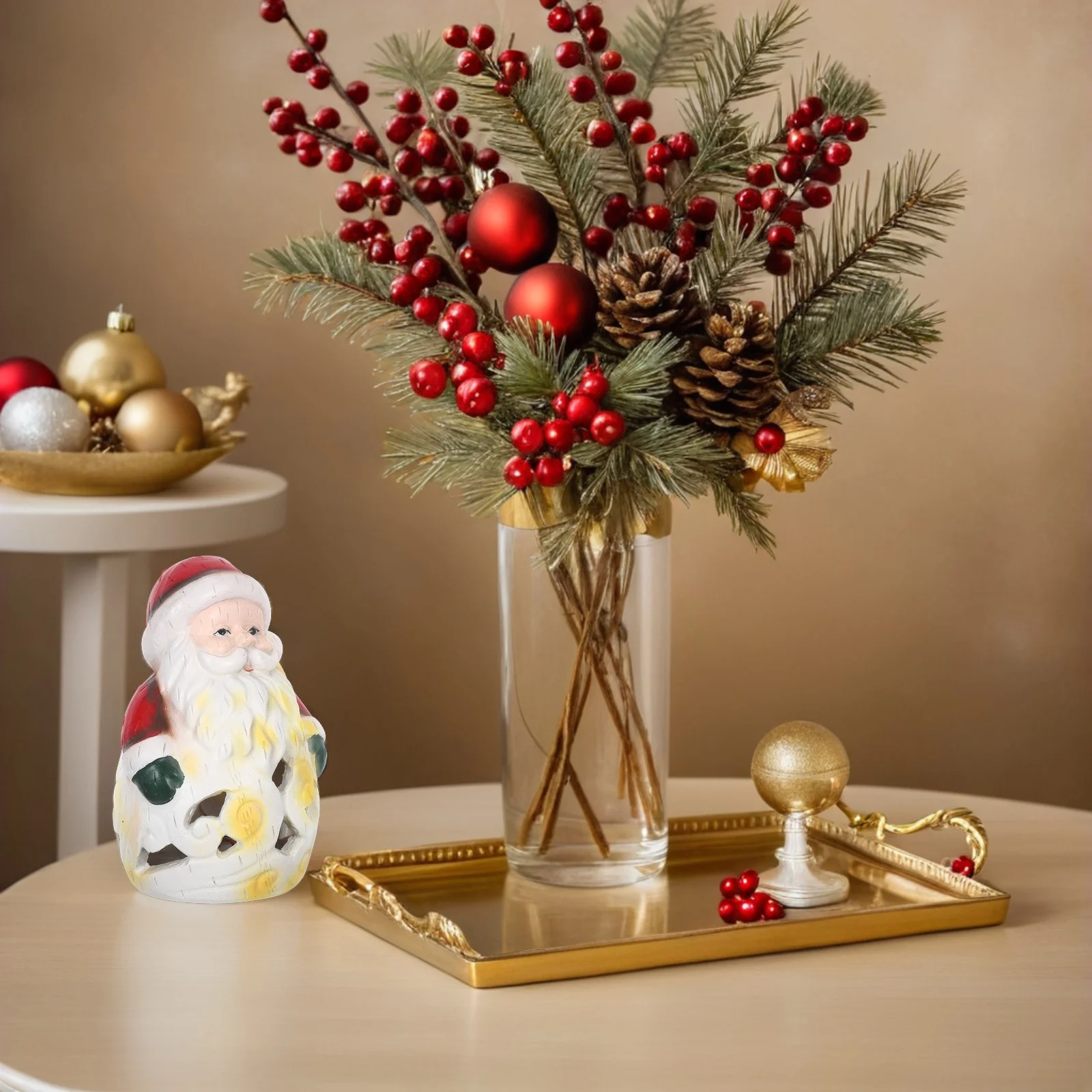 

Christmas Santa Statue Hollow Out Resin Santa Claus LED Night Light Holiday Table Centerpiece Xmas Decoration Holiday Ornament