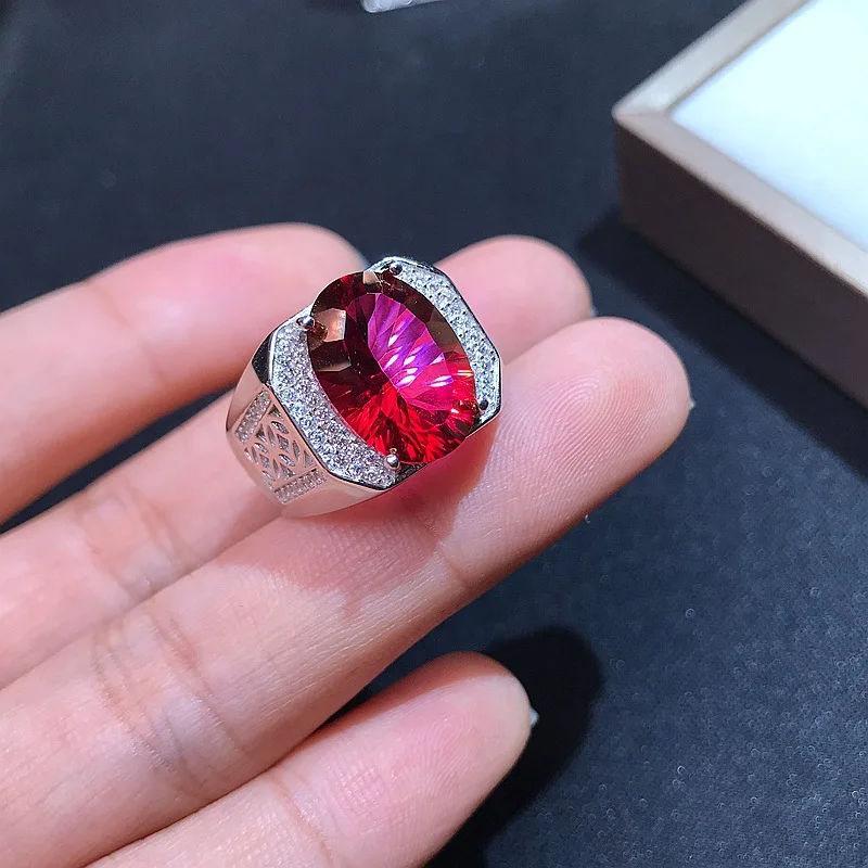 SACE GEMS Resizable 10*14MM Red Topaz Luxury Ring for Man 925 Sterling Silver Wedding Engagement Fine Jewelry Gift Wholesale